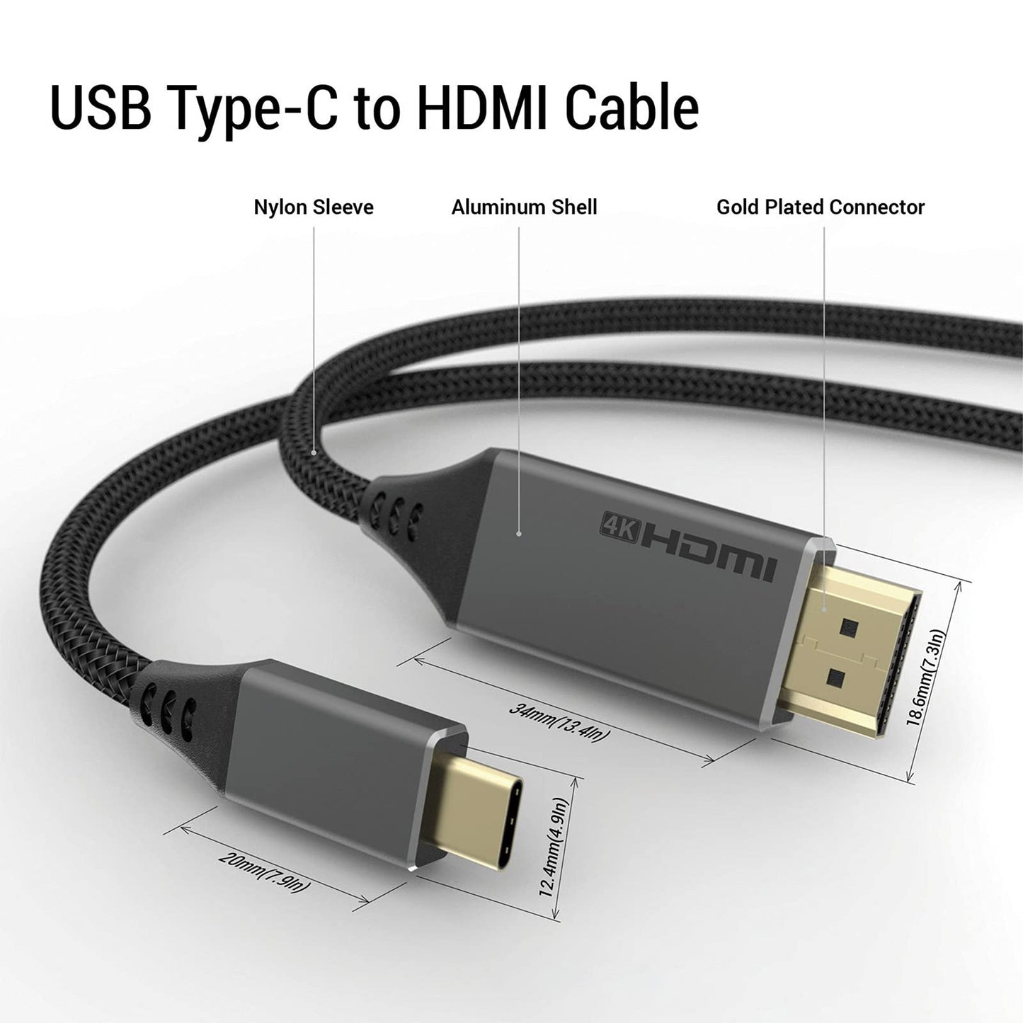 CGCWW USB C to HDMI Cable 3FT, 4K USB Type-C to HDMI Ports Nylon Braided Cable for Home Office