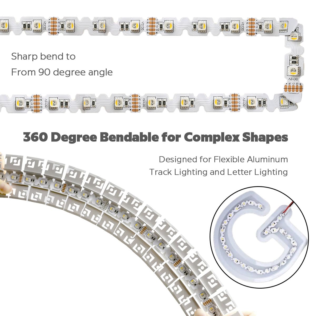 SuperlightingLED 12V RGB+W Zigzag LED Light Strip for Signage, 16.4Ft 240 LEDs 5050 SMD Bright Color-Changing RGB+4000K Flexible S-Shaped Fully