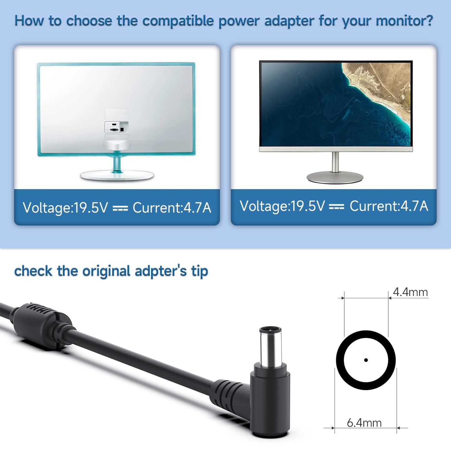 I IBACASE 19.5V Adapter Power Cord Compatible with Sony Bravia TV Series and More Power Supply Cord (6.5mm*4.4mm)