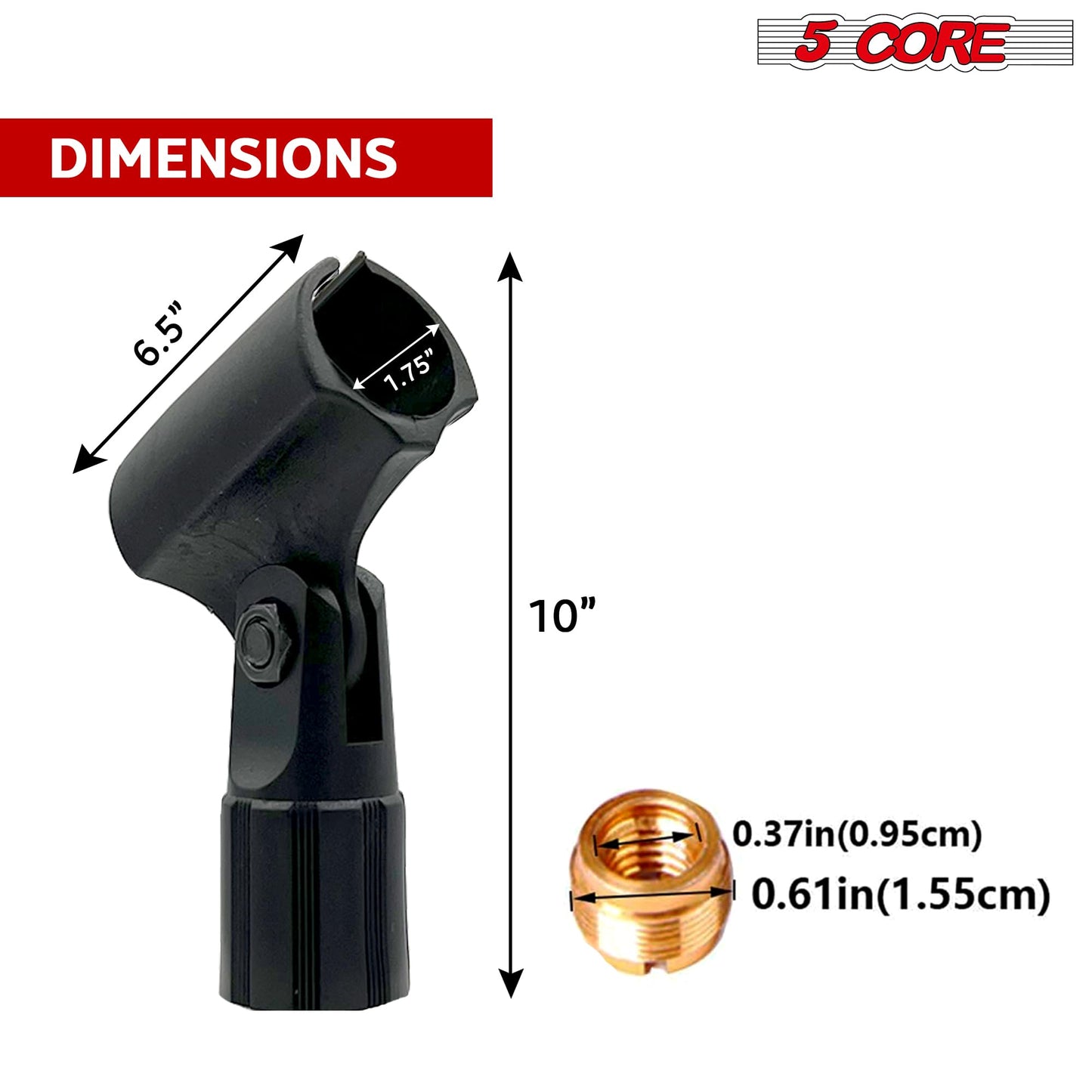 5 Core Pencil Microphone Clip Holder Black Angle Adjustable Slim Condenser Mic Adapter + Universal 5/8" Male to 3/8" Female Adapter 4Pcs - MC 08 4PCS