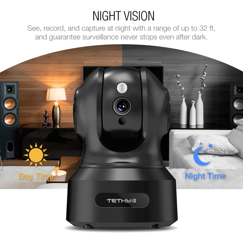 TETHYS Wireless Security Camera 1080P Indoor [Work with Alexa] Pan/Tilt WiFi Smart IP Camera Dome Surveillance System w/Night Vision,Motion