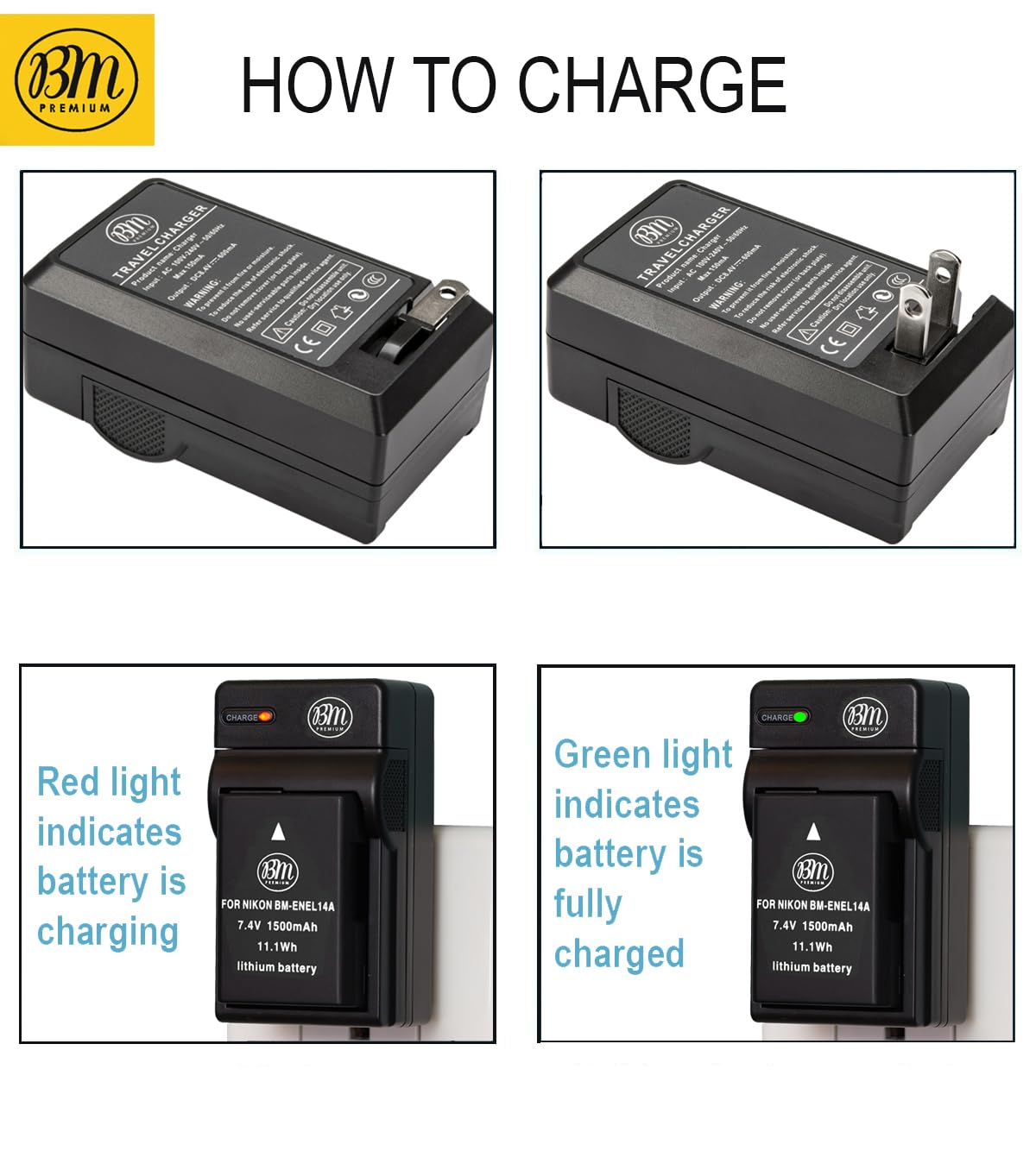 BM Premium Pack of 2 EN-EL14A Batteries and Charger for Nikon D3100, D3200, D3300, D3400, D3500, D5100, D5200, D5300, D5500, D5600, DF, Coolpix P7000