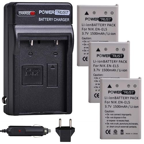 PowerTrust 3X EN-EL5 EL5 Battery and Fast Charger Kits for Nikon ENEL5 CoolPix 3700, 4200, 5200, 5900, 7900, P3, P4, P80, P90, P100, P500, P510, P520