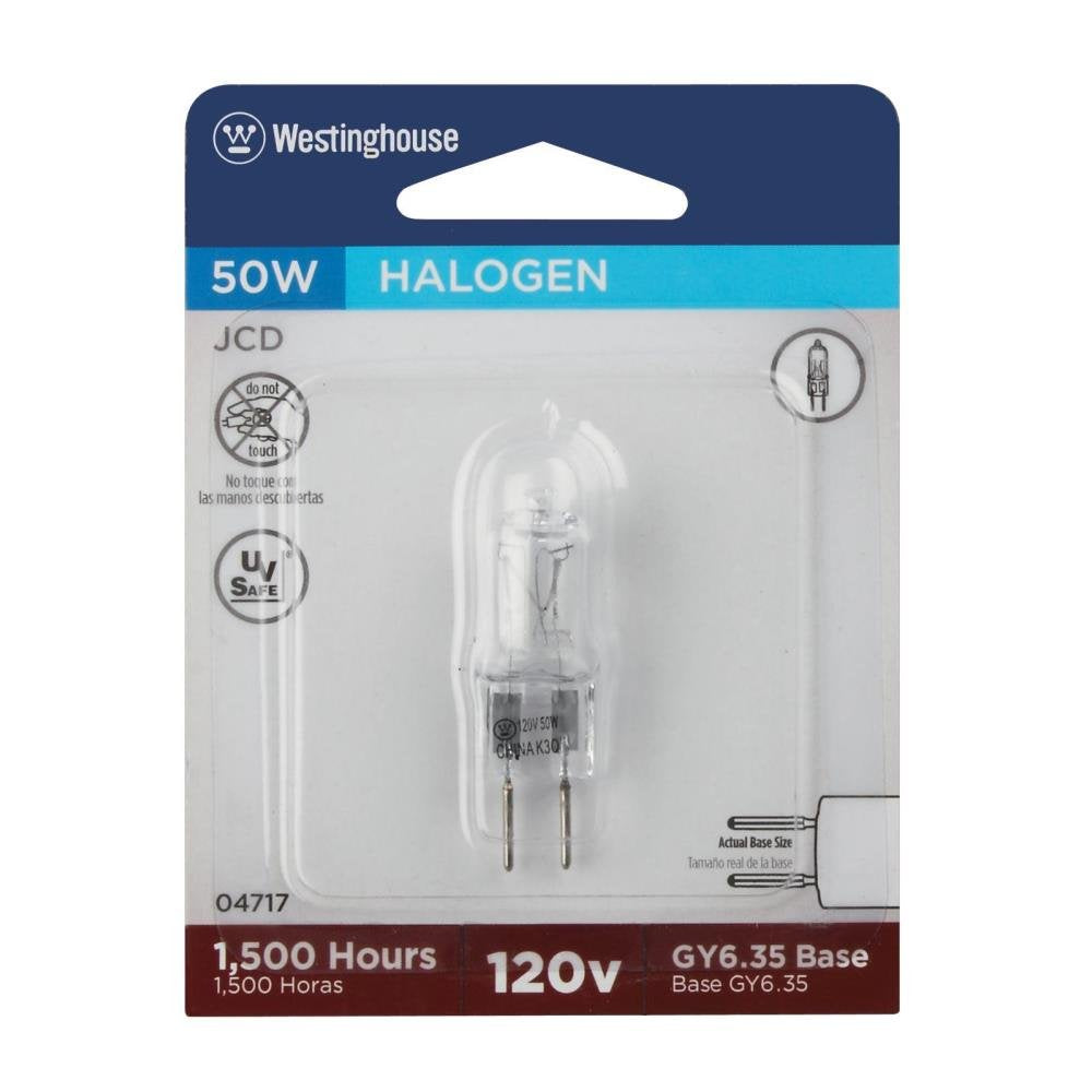 Westinghouse 04717 Halogen Light Bulb 50 W 650 Lumens T3 Gy6.35 1-15/16 In. Clear Carded, No Size, No Color