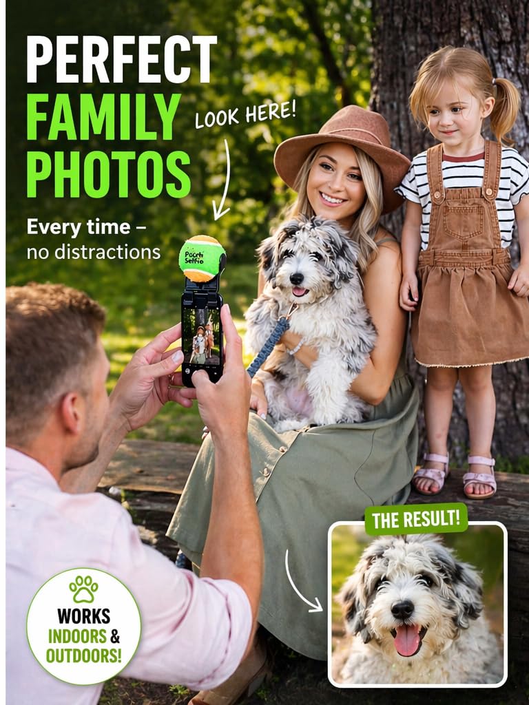 Pooch Selfie Dog Camera Toy Get Your Dog to Look at the Camera Instantly | Perfect Photos & Videos | Phone Clip with Attention-Grabbing Ball | As Seen
