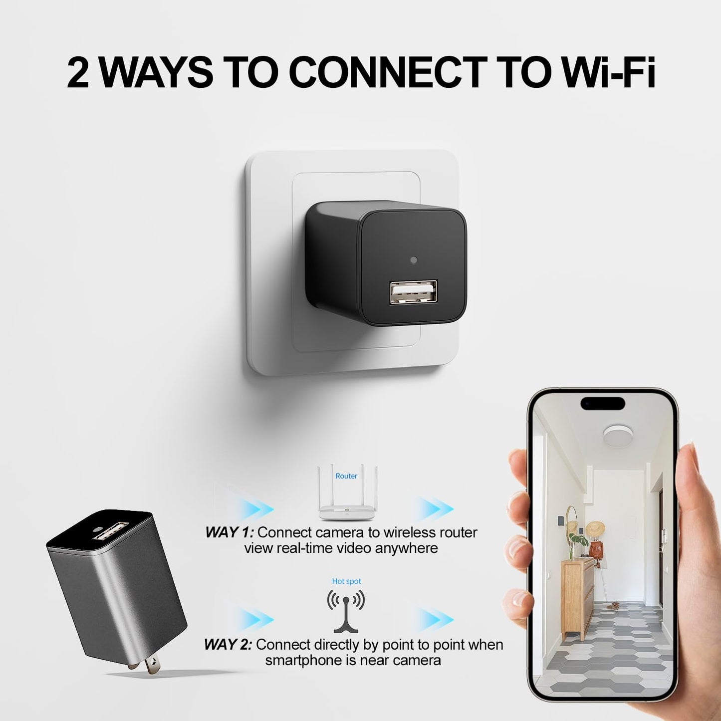 ULar Plug-in Security Camera, 4K UHD Small Nanny Pet Mini WiFi Cam, One Free 16GB SD Card Included Remotely APP View, Motion Detection for Indoor