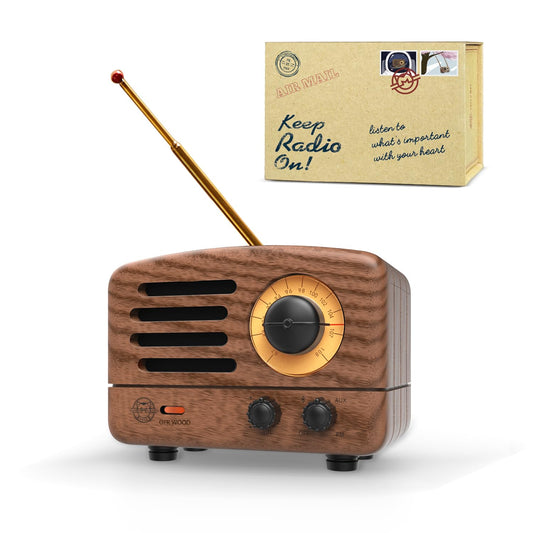 Muzen Portable Bluetooth Speaker, OTR Wood Vintage Small Wireless Speaker, FM Radio with Antenna AUX, 10h+ Long Playtime, High Fidelity Stereo Audio