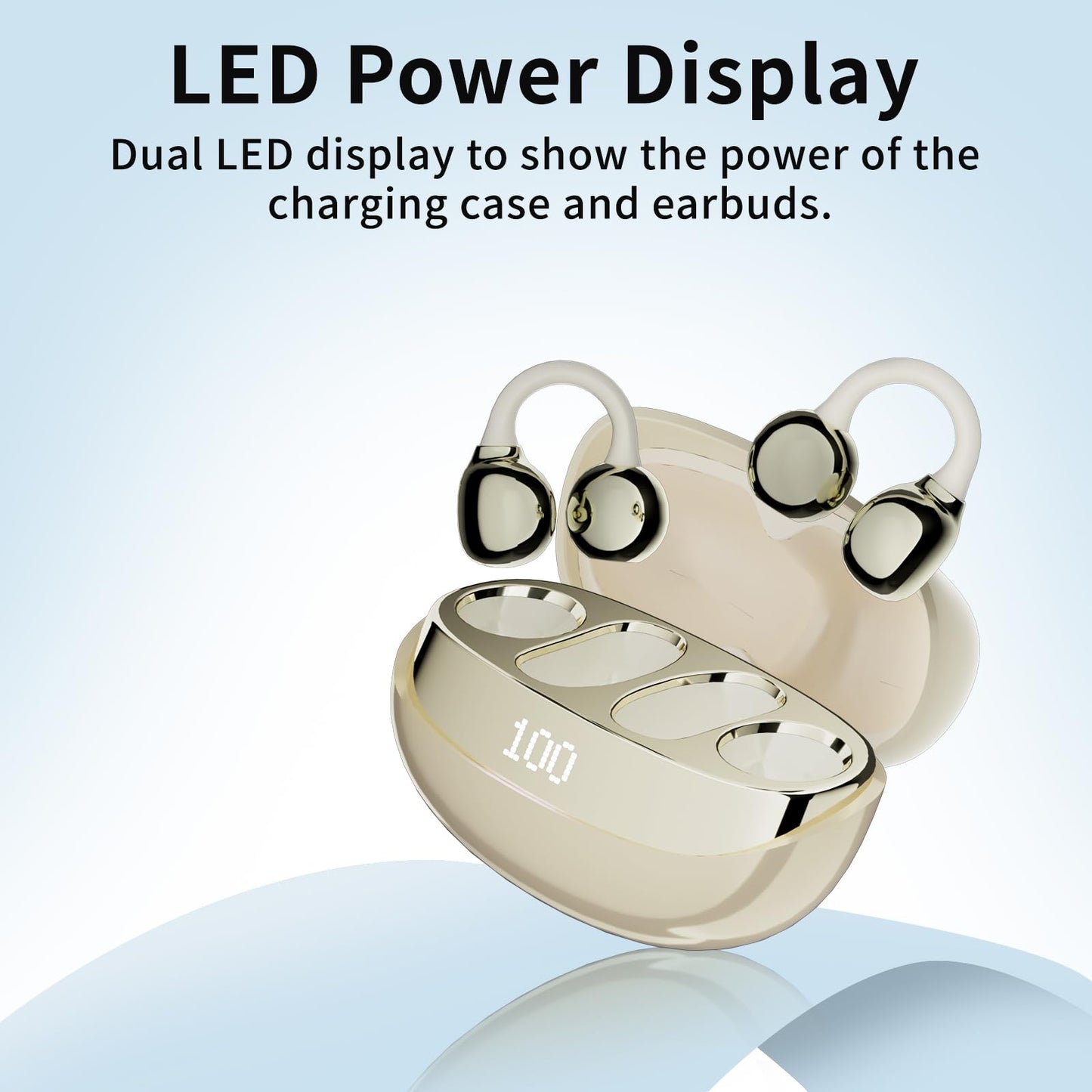 PEICHENG Earbuds Wireless Bluetooth Earphones, 5H Playback 50mAh+400mAh Power Case with Digital Display (Beige)