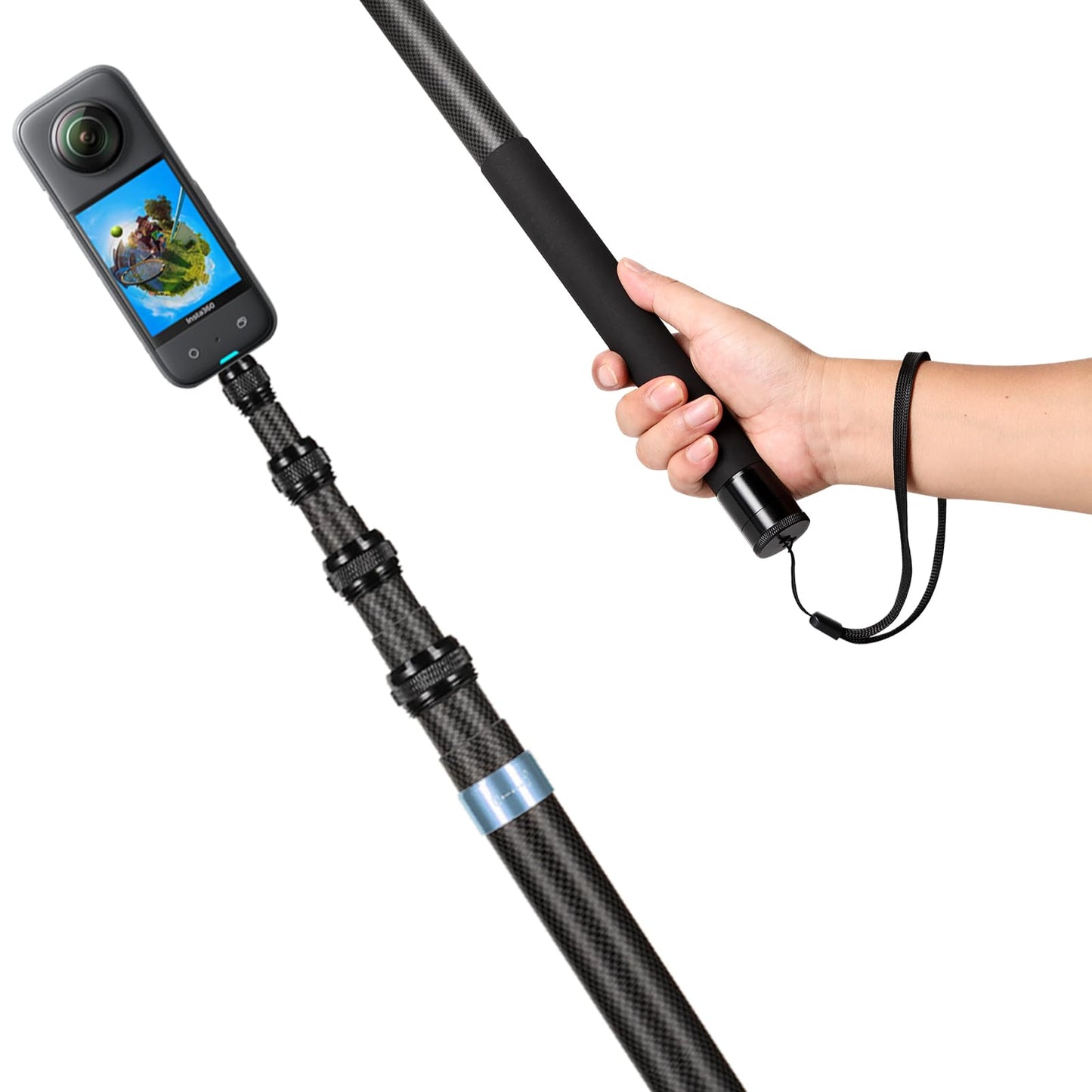 17-118"/3.0m 9.8ft Extended Super Long Carbon Fiber Invisible Selfie Stick for Insta360 Insta 360 X5/X4 Insta 360 X3 X2 R X GO 3S 3 2 for Gopro Max