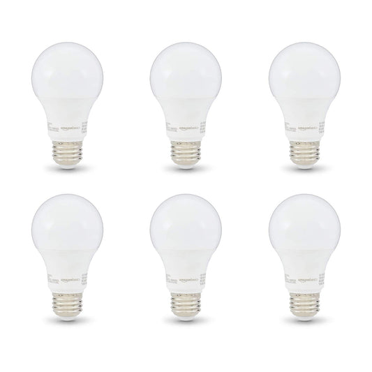 Amazon Basics Non-Dimmable LED Light Bulbs, Great Brightness, 40W Equivalent, 6W, E26 Standard Base, 2700K, 10,000 Hour Lifetime, Soft White A19