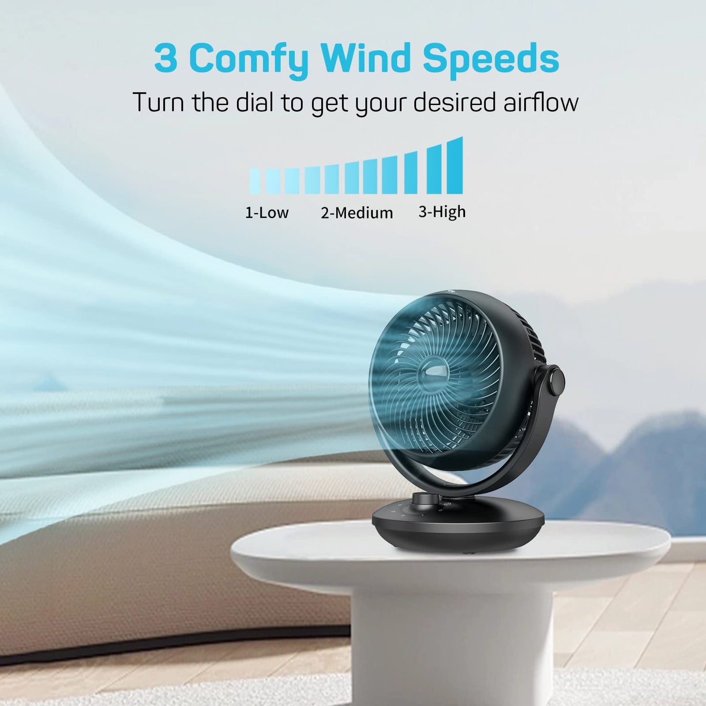 DR.PREPARE Fan for Bedroom, Small Desk Air Circulator Fan, 70° Auto-Oscillating Vortex Fans, Quiet Cooling, 3 Speeds, 100° Adjustable Tilt, Portable