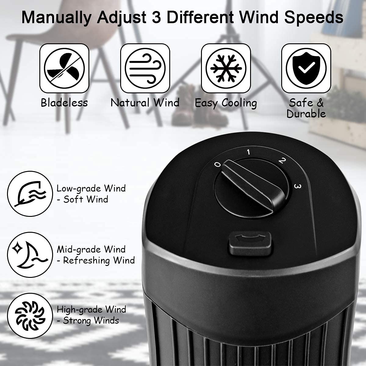 FANTASK Tower Fan, 28 Inch Quiet Oscillating Fan, 3 Wind Speeds & Modes, Bladeless Standing Cooling Fan, Air Circulator Fan for Home Office Kitchen