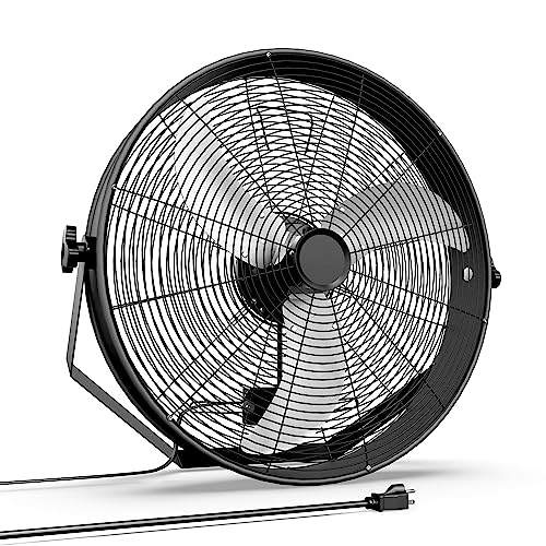 20 Inch High Velocity Wall Mount Fan with Rack, 3 Speed Industrial/Commercial Metal Ventilation Fan