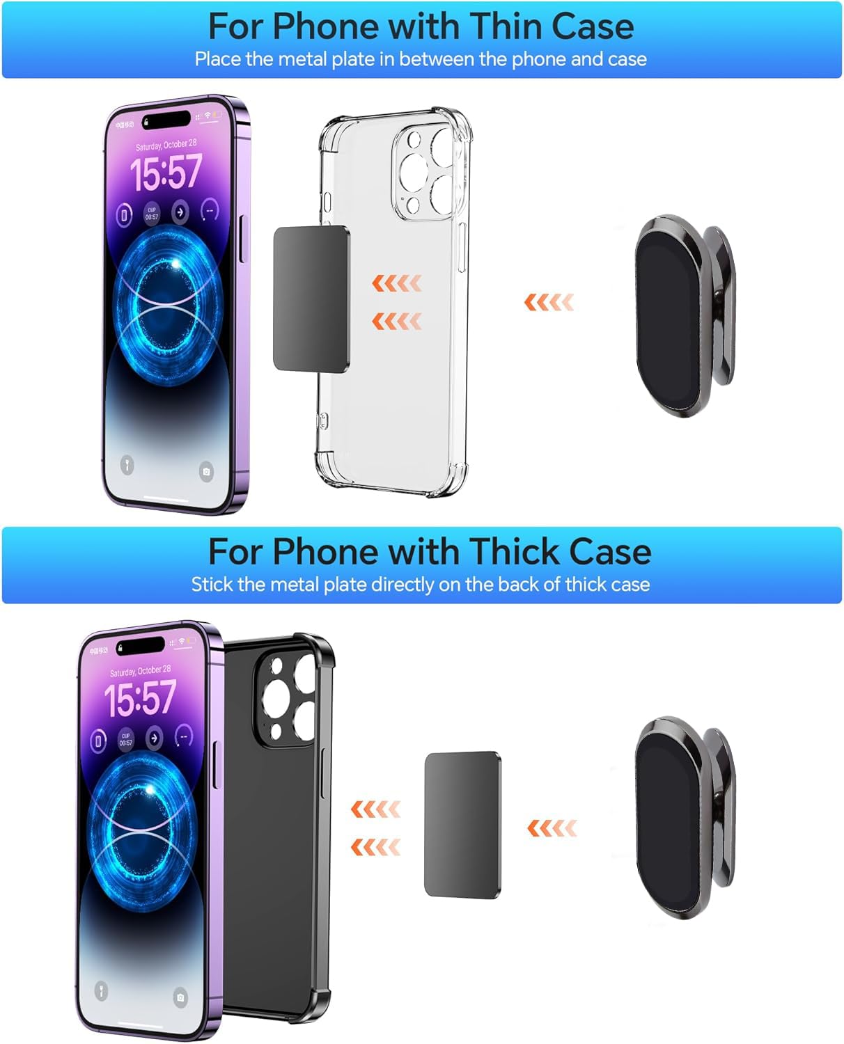 LDJYEONS Car Phone Holder 2pcs, Magnetic Car Phone Holder, 360° Rotation Capable, Suitable for General Smartphones