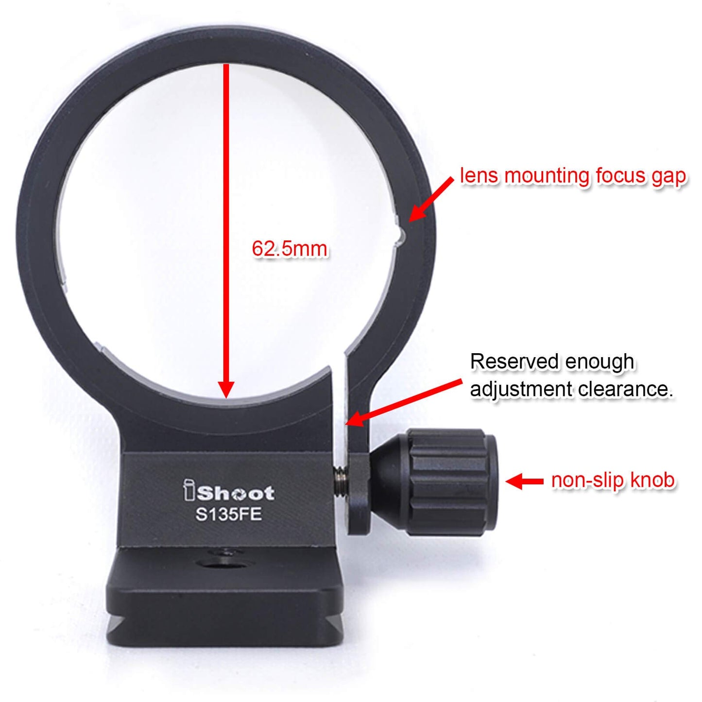 CNC Machined Aviation Aluminum Camera Lens Collar Holder Tripod Mount Ring for Sony FE 135mm f/1.8 GM Lens SEL135F18GM, Built-in Arca Type 55mm Quick