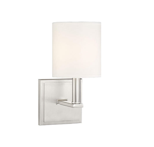 Savoy House 9-1200-1-SN Waverly Modern Farmhouse White Fabric Wall Sconce, 1-Light 60 Watt, 11" H x 5" W, Satin Nickel