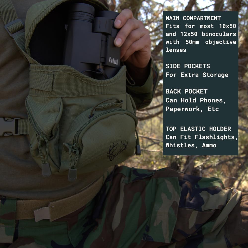 Binocular Harness Chest Pack - Lightweight Bino Harness with Rangefinder Pouch, Silent Hunting Chest Rig and Binocular Case w/ MOLLE system, Veteran