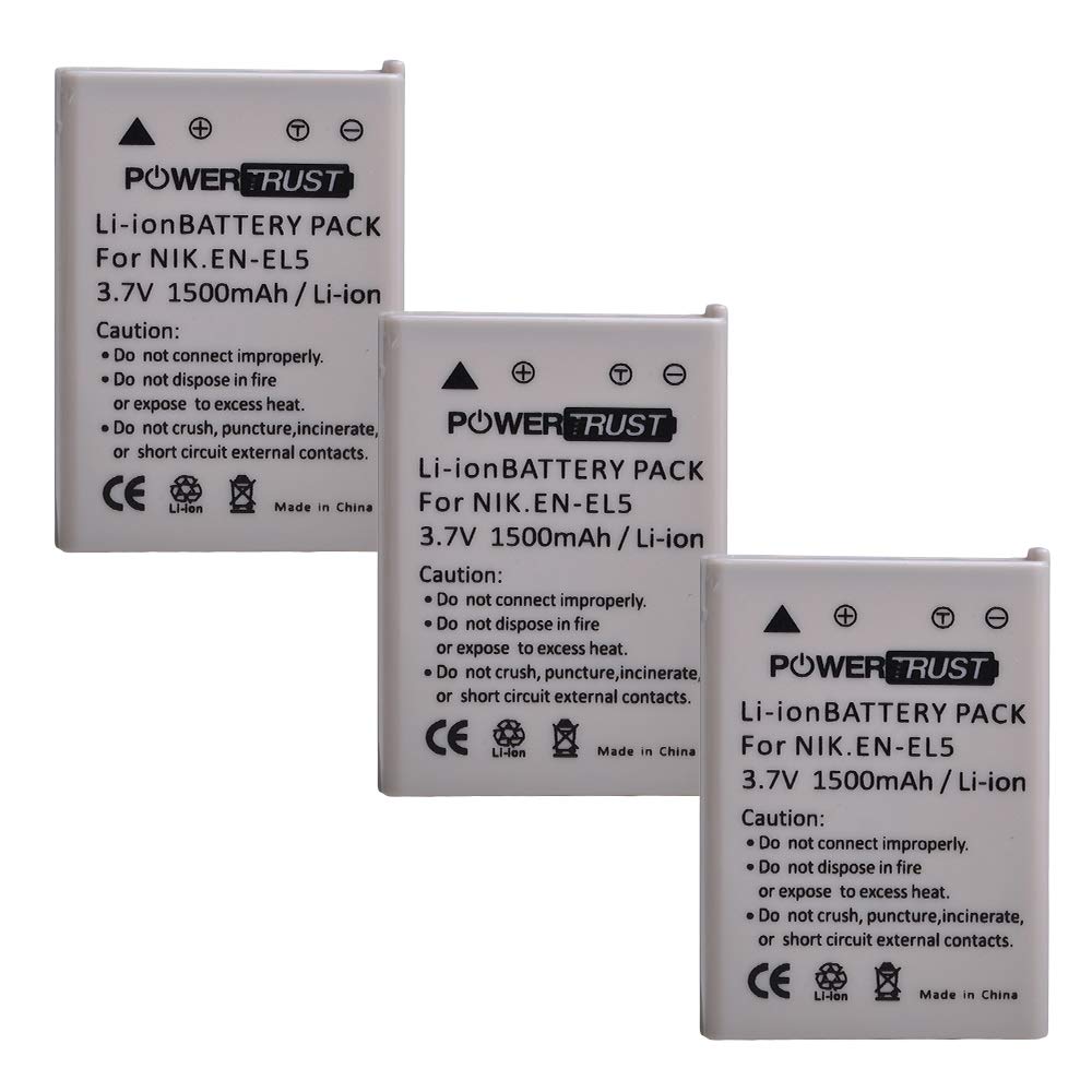 PowerTrust 3X EN-EL5 EL5 Battery and Fast Charger Kits for Nikon ENEL5 CoolPix 3700, 4200, 5200, 5900, 7900, P3, P4, P80, P90, P100, P500, P510, P520