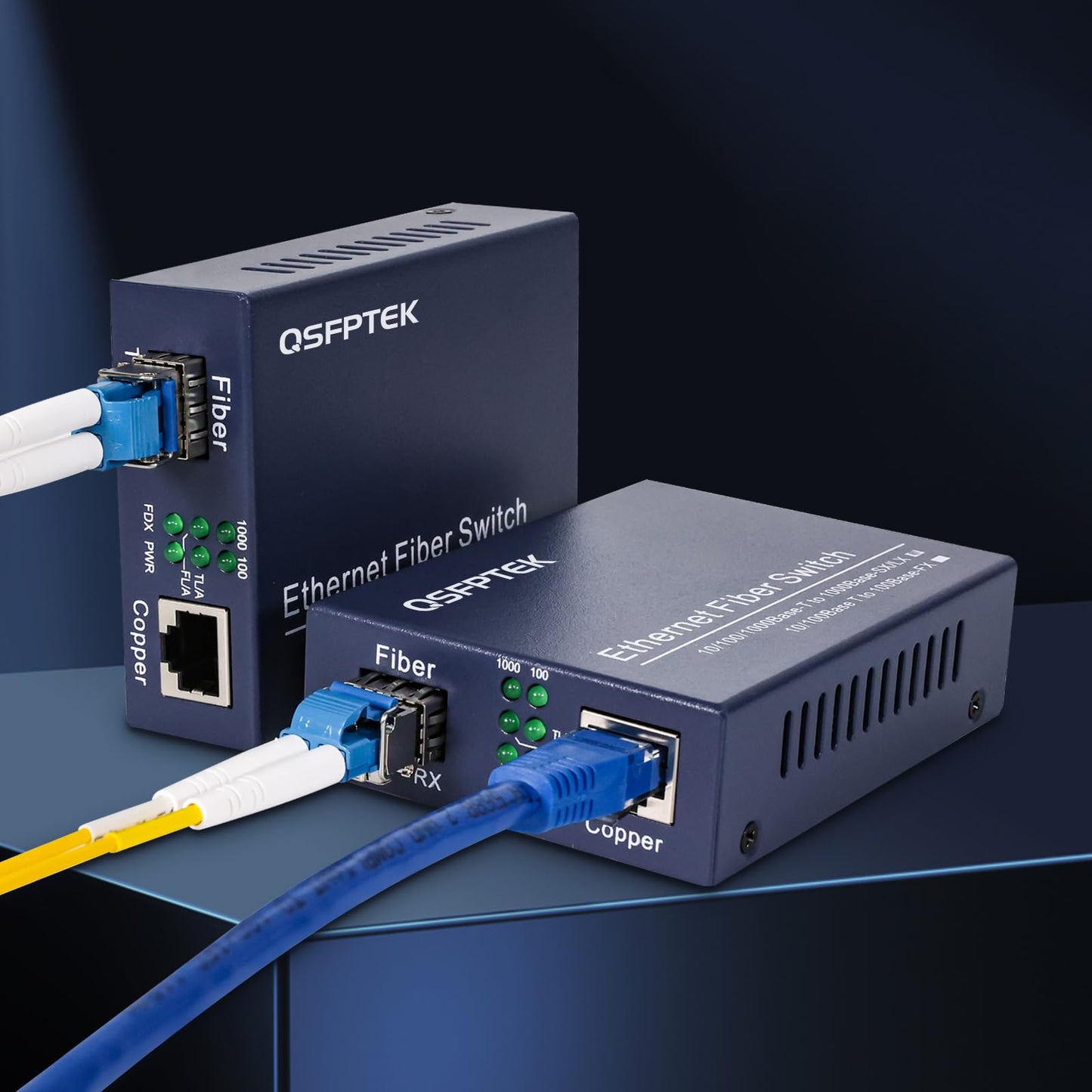 A Pair Gigabit Ethernet Media Converter, 10/100/1000Mbps Networks Ethernet to Fiber Media Converter, with 2pcs 1000Base-LX SFP Module (1.25Gb/s