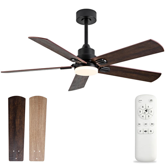 BOOMJOY 52 Inch Black Outdoor Ceiling Fans with Lights and Remote, Dimmable 5 Blade Outdoor Ceiling Fans for Patios, Modern Ceiling Fan with Light