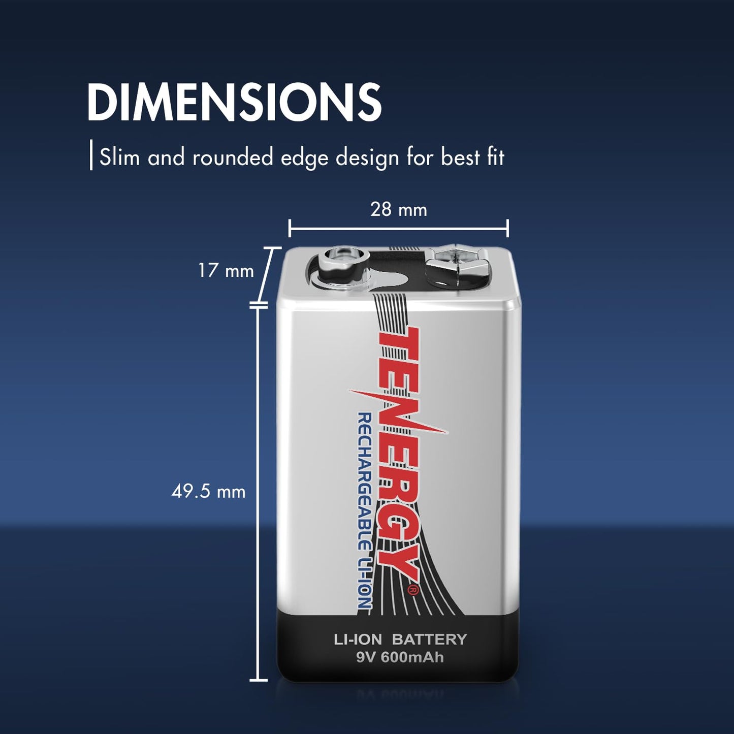 Tenergy 9V 600mAh Li-ion Rechargeable Batteries, 10 Pack