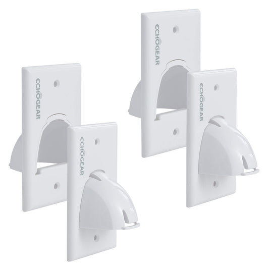 ECHOGEAR White in Wall Cable Hider - 2 Pack Single Gang Pass Through Pair with Drywall Brackets Included - Manage & Conceal 8 Low Voltage Cords