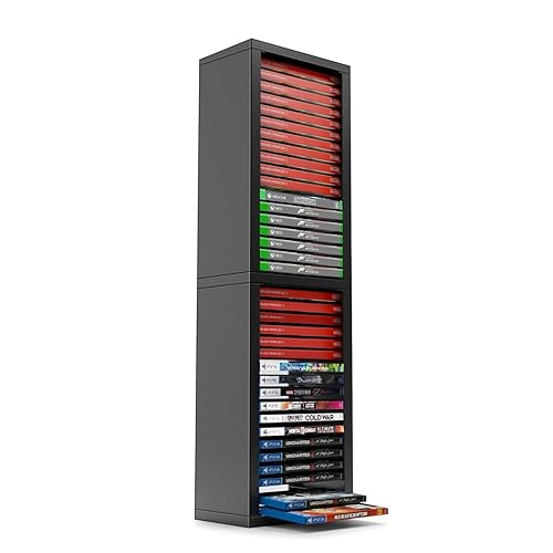 TNP Universal Video Game Storage Tower for PS5, PS4, PS3, Nintendo Switch, Xbox One, Xbox Series S/X - Black Video Game Holder Organizer Stand with 36