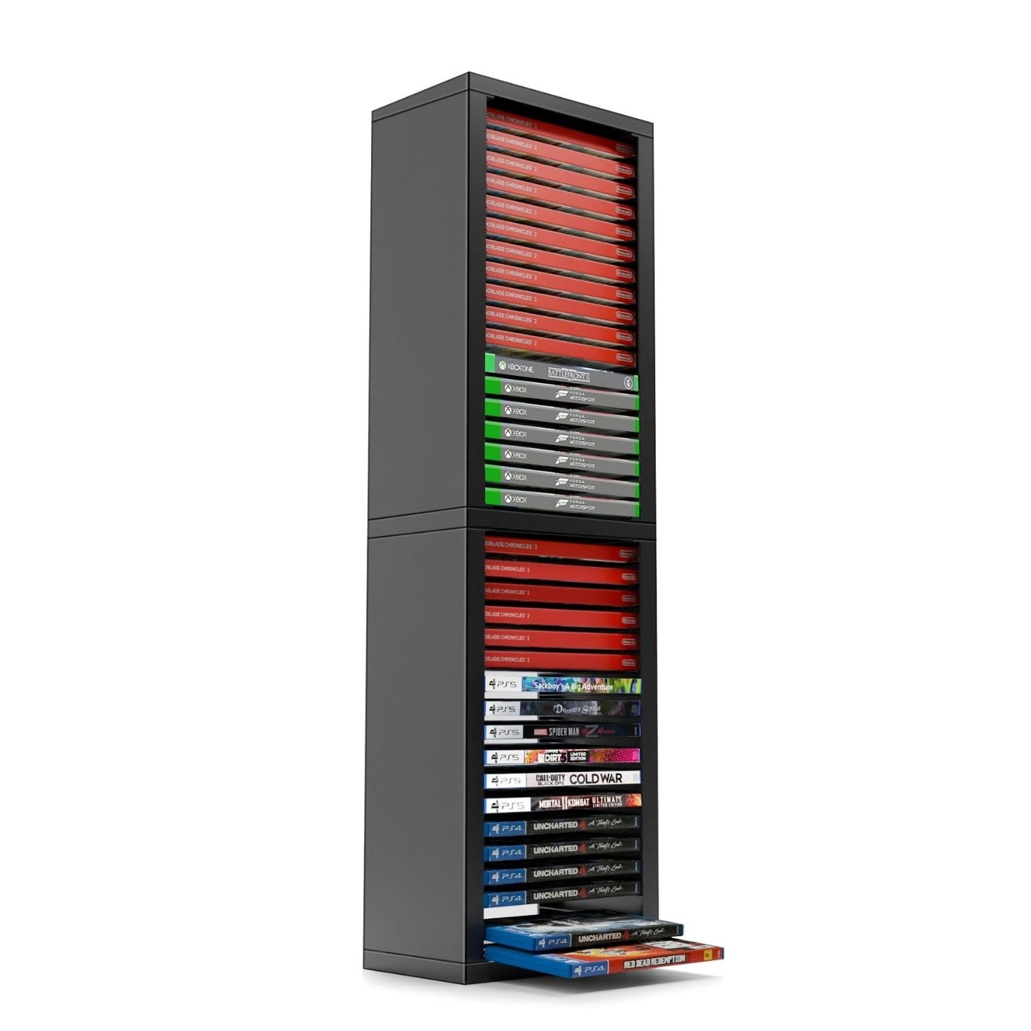 TNP Universal Video Game Storage Tower for PS5, PS4, PS3, Nintendo Switch, Xbox One, Xbox Series S/X - Black Video Game Holder Organizer Stand with 36