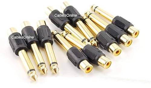 CablesOnline, 10-Pack RCA Female Jack to 6.35mm (1/4inch) Mono Male Plug Audio Adapter, Gold Plated, AV-A21K-10