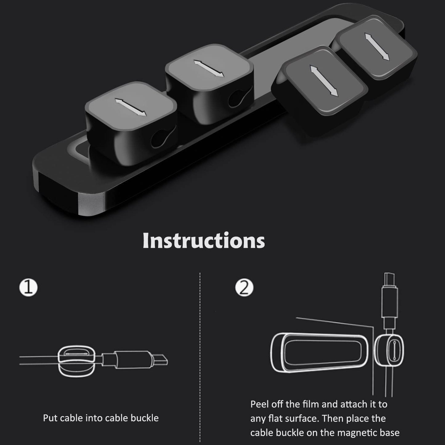 OYE 4 Pieces Magnetic Cable Holder Clips, Cable Clips Management Cord Organizer for Max.5mm Wires Desk Top Wall Cord USB Cable Power Wire Mose Cable
