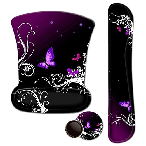 Mouse Pad with Wrist Support and Keyboard Wrist Rest Pad Set,Ergonomic Mouse Pads for Computers Laptop,Non-Slip Comfortable Mousepad w/Raised Memory