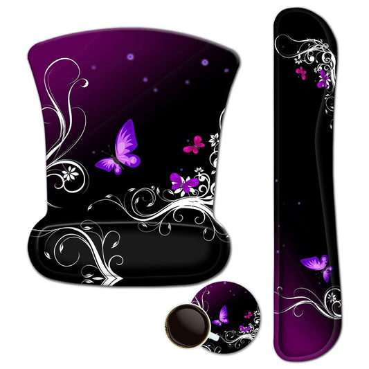 Mouse Pad with Wrist Support and Keyboard Wrist Rest Pad Set,Ergonomic Mouse Pads for Computers Laptop,Non-Slip Comfortable Mousepad w/Raised Memory