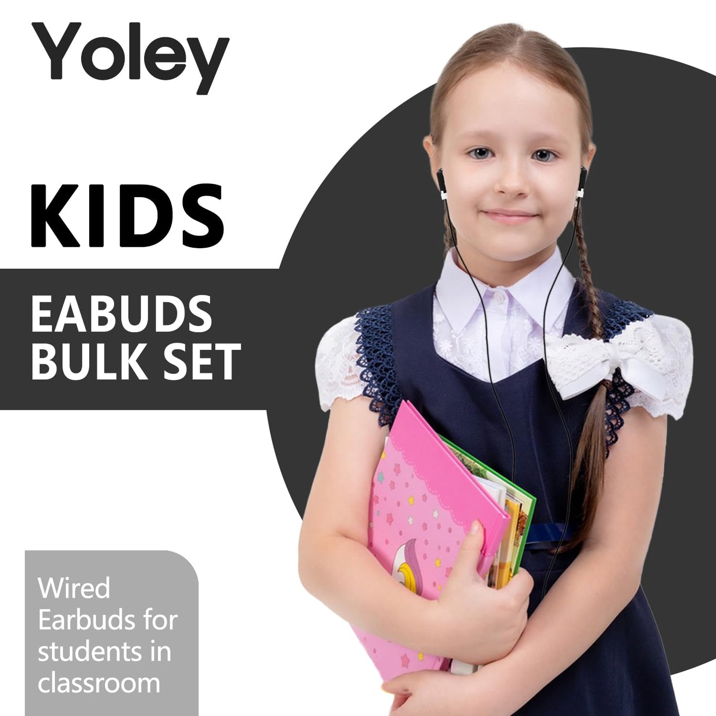 Yoley Kids Earbuds Headphones Bulk 100 Pack Class Set for School Classroom Students Children, Wholesale Durable Earphones (100 Black)