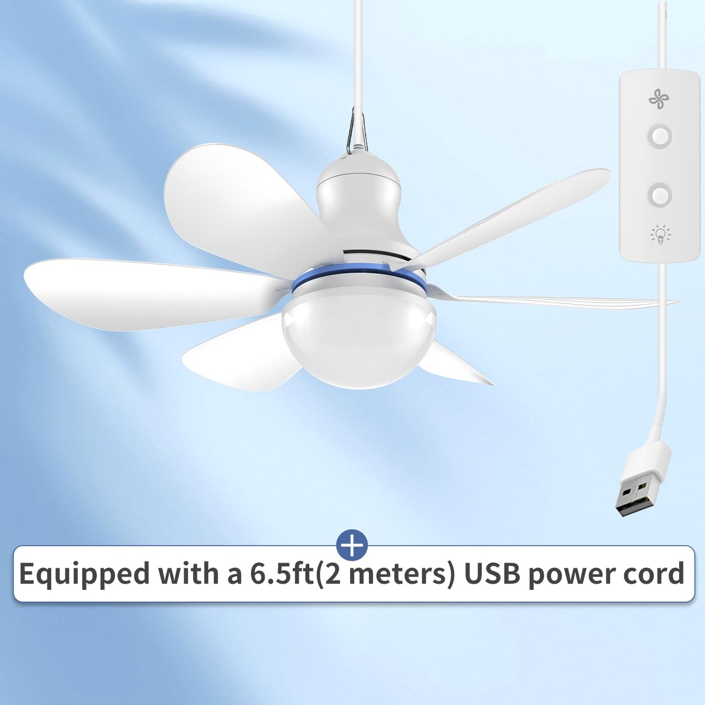 Mengnessly USB Socket Ceiling Fan With Lights,16.5",Mini Small DC 5V,Quiet,Silent,Camping Emergency Portable Outdoor Hanging Gazebo Canopy Dorm