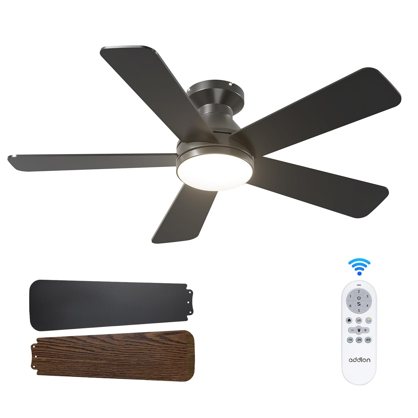 addlon 42 Inch Black Low Profile Ceiling Fans with Lights and Remote