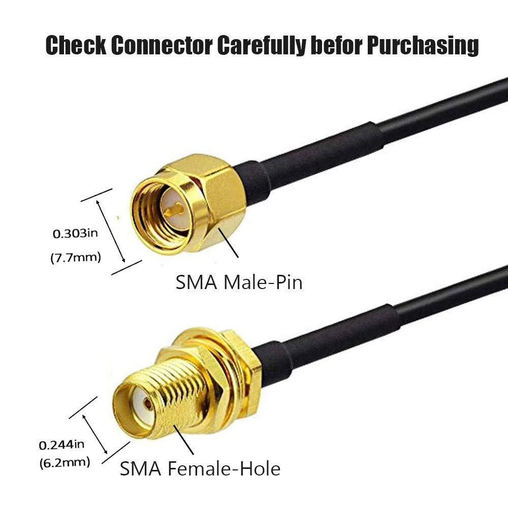 CORONIR 16ft SMA Extension Cable SMA Male to SMA Female RF Connector Adapter WiFi 3G 4G LTE Antenna Extension Cable 2pack
