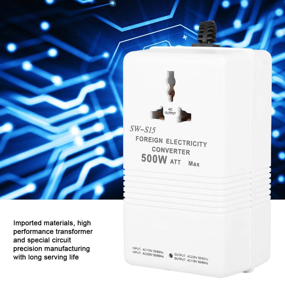 500W Voltage Converter Step Up Down Transformer 110V to 220V Travel Adapter with Universal Plug for Hair Dryer and Small Appliances