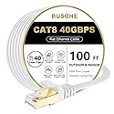 BUSOHE Cat 8 Ethernet Cable 100 FT, 40Gbps 2000Mhz High Speed Flat Cat8 Cable Patch Cord with Gold-Plated RJ45 Connector, LAN Network Internet Cable