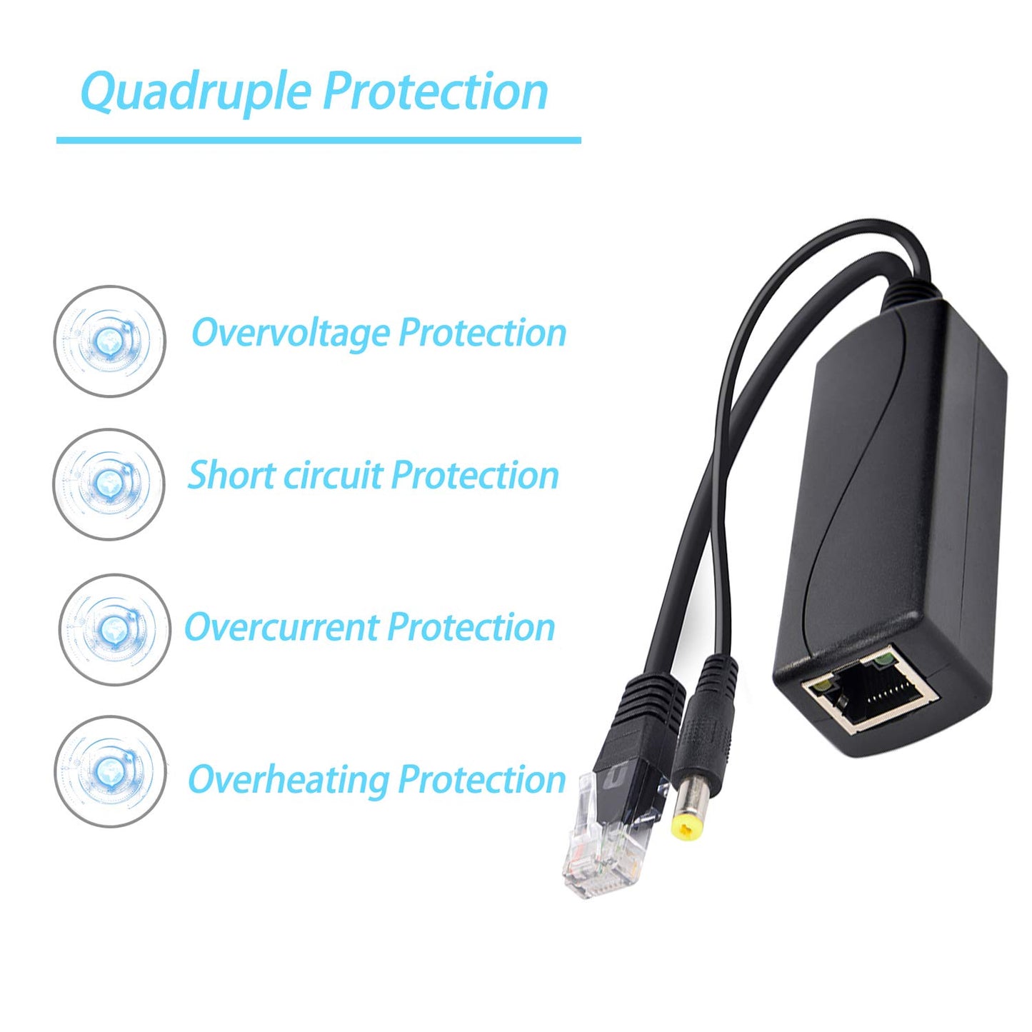 Gigabit PoE Splitter 12V 1A Output, IEEE 802.3af Standard Compliant 10, 100, 1000Mbps Power Over Ethernet Splitter Adapter for Security Camera CCTV