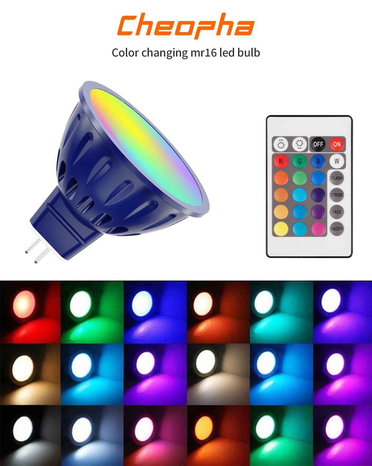Cheopha MR16 Color Changing Led Bulb RGBW 12V 5W Die-cast Aluminum 3-Pack
