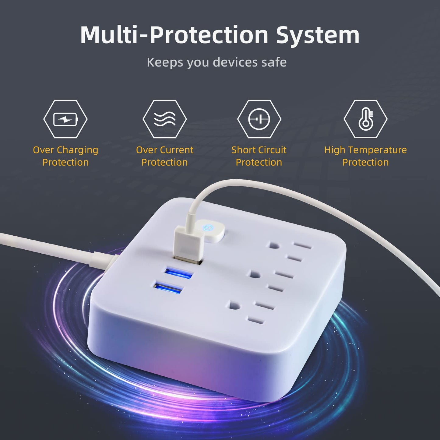Power Strip Surge Protector with USB,4 Feet Long Cord with 3 AC Outlets and 3 USB Charging Ports, Overload Protection Outlet Extender, Compact