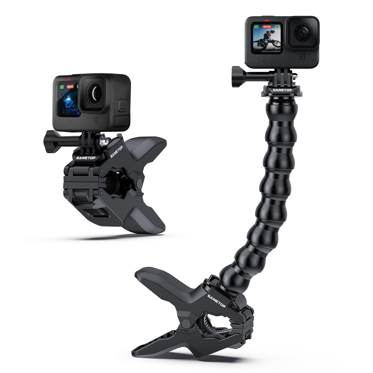 Sametop Jaws Flex Clamp Clip Mount Gooseneck Mounts Compatible with GoPro Hero 13 12 11 10 9 8 7 6 5 4 Session 3+ 3 2 1 Max DJI Osmo Akaso Action