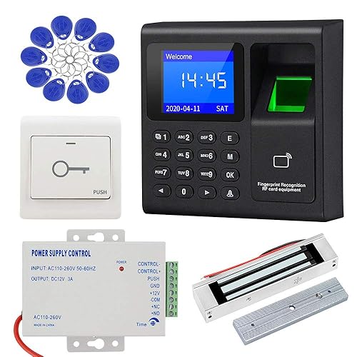 LIBO Complete RFID Access Control System Fingerprint Access Controller Keypad, DC12V Power Supply Transformer, 180kg/350lbs Electric Magnetic Lock
