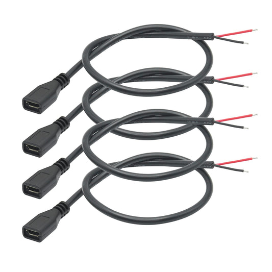 Short Micro USB Female 2 Pin Bare Wire,30cm/11.8in Micro USB to Open End Pigtail Power Cable Easy Soldering,Micro USB 22AWG 3A for Micro USB Equipment