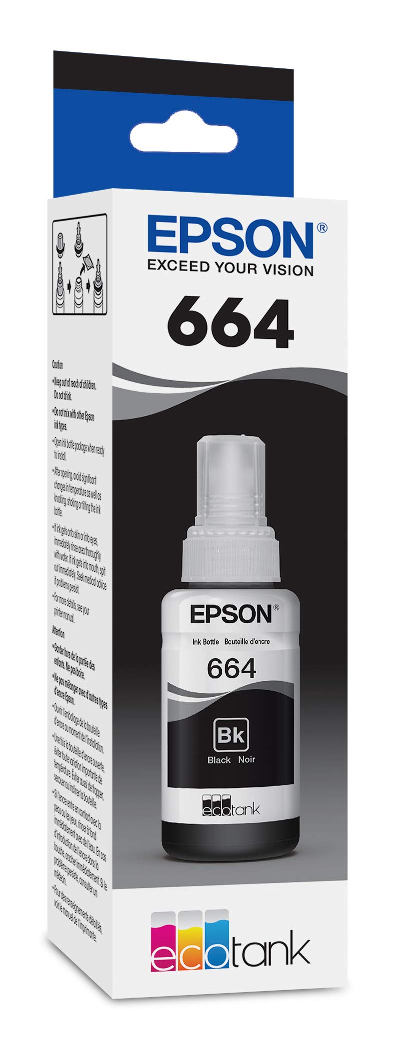 EPSON 664 EcoTank Ink Ultra-high Capacity Bottle Black (T664120-S) Works with ET-2500, 2550, 4500, 4550, 2600, 2650, 3600, 16500