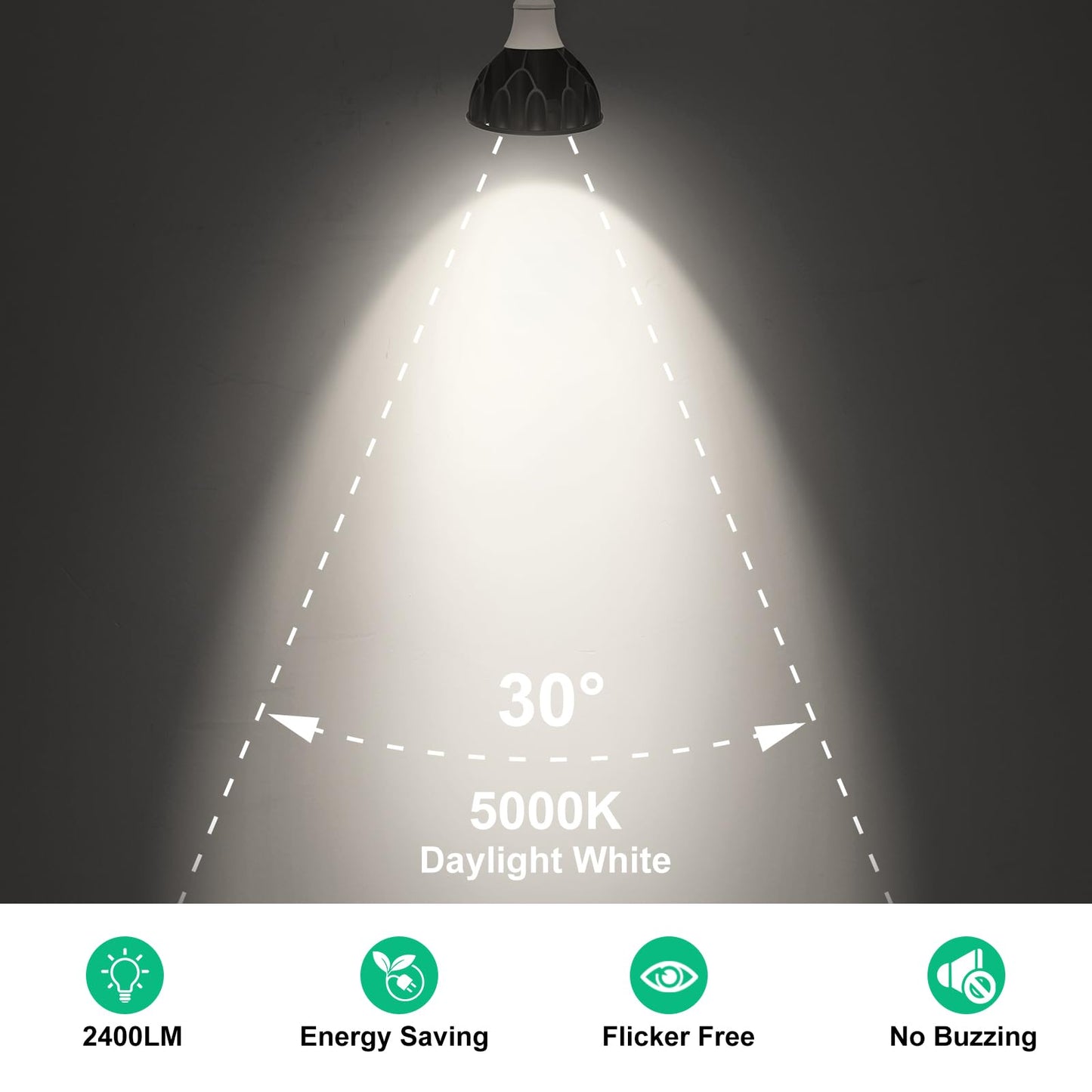 LEDBEFINE PAR38 LED Bulb Dimmable 5000K Daylight White 2400 Lumens, 200W Equivalent, 120V E26 Base, 30 Degree Beam Angle Spotlight, 1-Pack