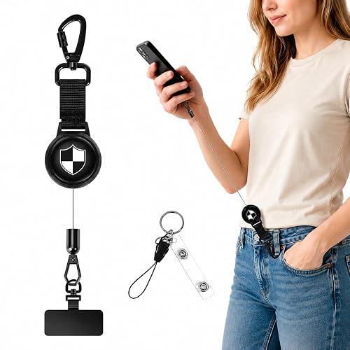 Retractable Anti Theft Phone Lanyard: Universal Pickpocket Proof Cell Phone Strap with Metal 360° Tether Tab Lock Carabiner Keychain & Adjustable