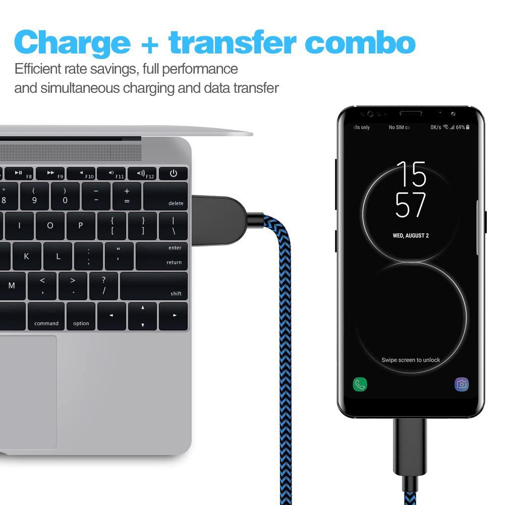 5Pack (3/3/6/6/10FT) Fast Charging 3A USB-C to USB-A Cable Rapid Charger Quick Cord Compatible Samsung Galaxy S10 S9 S8 Plus, Note 10 9 8, LG V50 V40