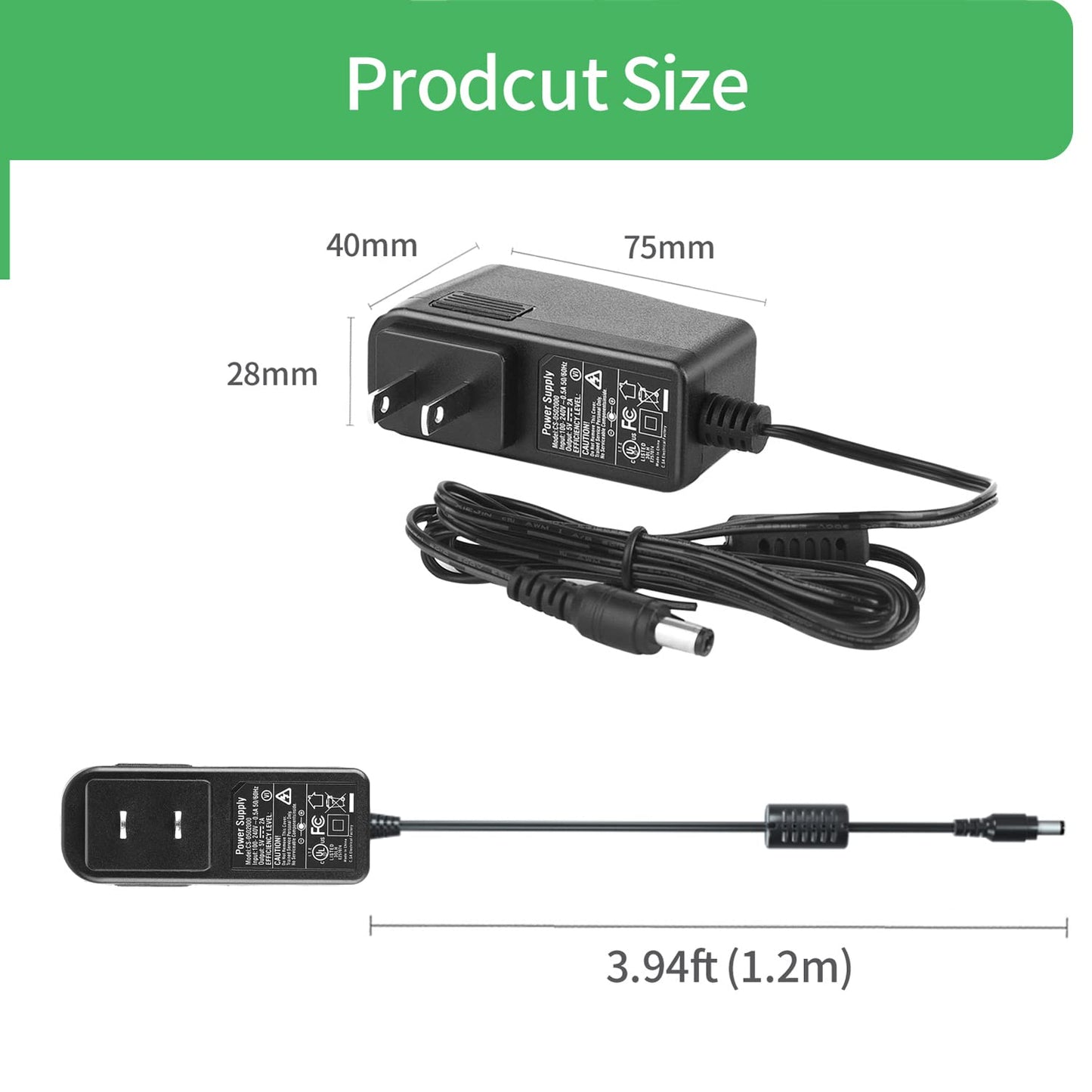 Security-01 AC to DC 5V 2A 2000mA Power Supply Adapter, Plug 5.5mm x 2.1mm, UL Listed FCC