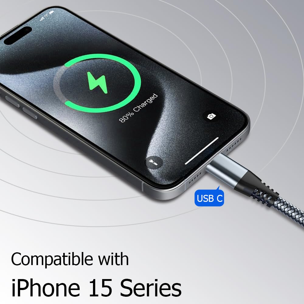 Puxnoin USB C to USB C Cable 6ft 60w, 3Pack USB C Cable, PD Type C Charging Cable Fast Charging Compatible with iPhone 15, MacBook Pro, iPad Pro